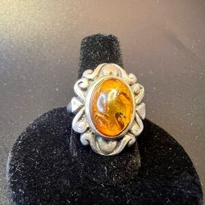 Sterling Silver 925 and Amber Ring Size 5.5